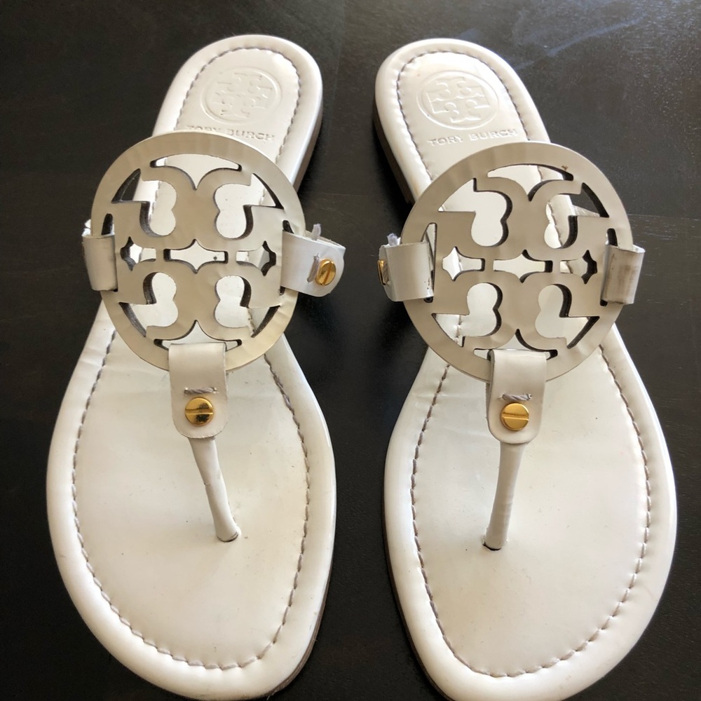 White Tory Burch logo sandal